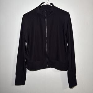 Move‎ Theory Ribbed Full Zip Cropped Zip Up womens XL Black thumbholes athletic